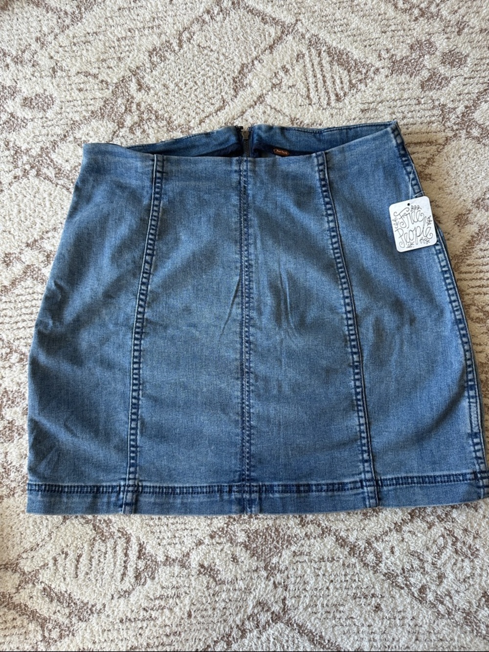 Free People Denim Mini Skirt NWT Size 12 High Waist Structured Blue